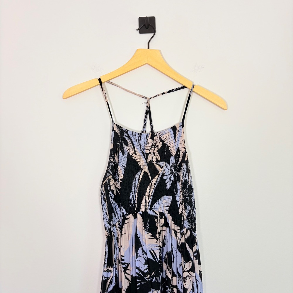 Intimately Free‎ People Heat Wave Smocked Maxi Dress Black Blue Floral Medium - Picture 3 of 8